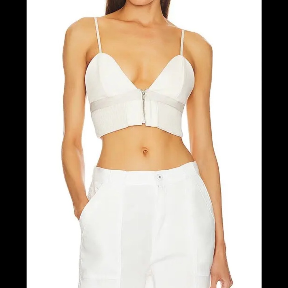 Jonathan Simkhai Y2K Cream Knit Zip-Up Denim Old Money Stylish Bustier Top Small - Picture 1 of 6
